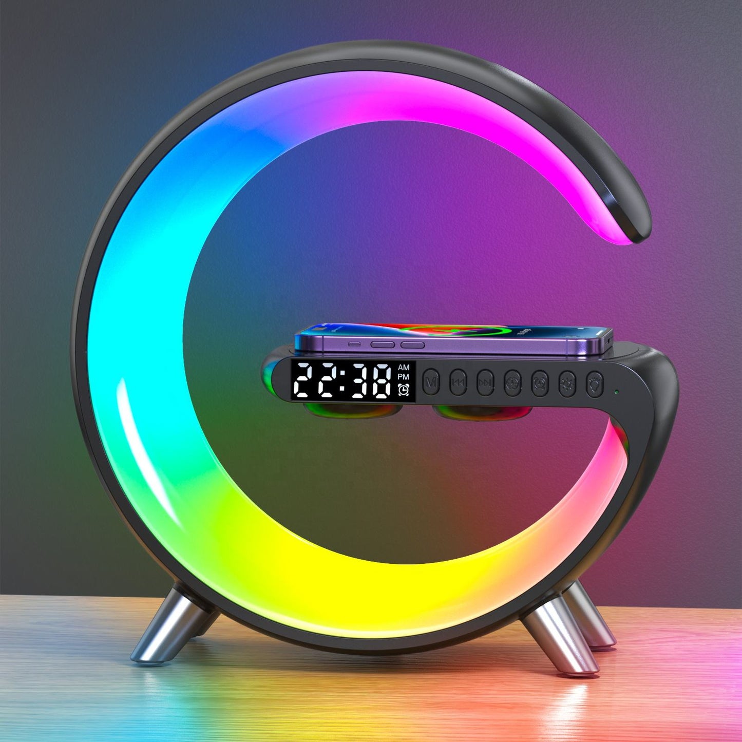 RGB Wireless Charging Night Light Clock with 256 Color Modes