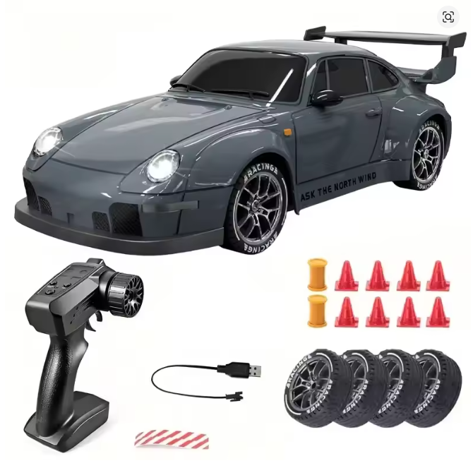 RC Drift Car with 4WD Working Headlights and Two Sets of Wheels