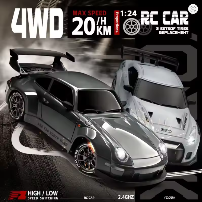 RC Drift Car with 4WD Working Headlights and Two Sets of Wheels