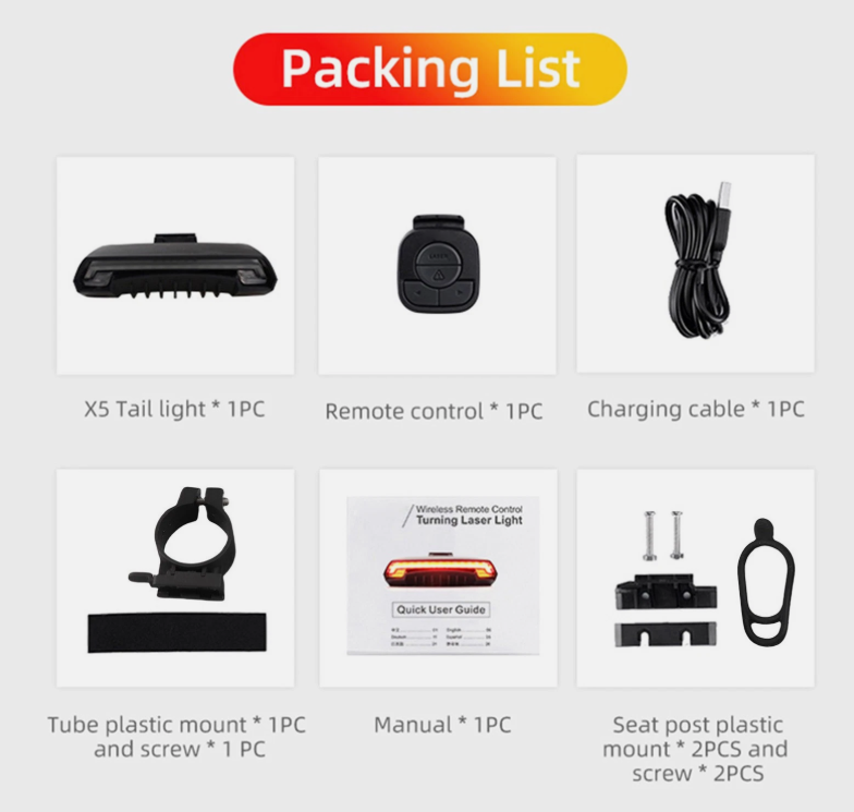 Supercar Style Rear Bike Light with Remote Turn Signals and Laser Guides