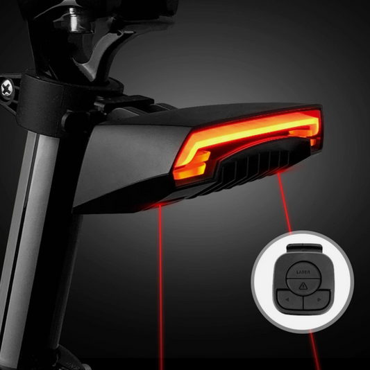Supercar Style Rear Bike Light with Remote Turn Signals and Laser Guides